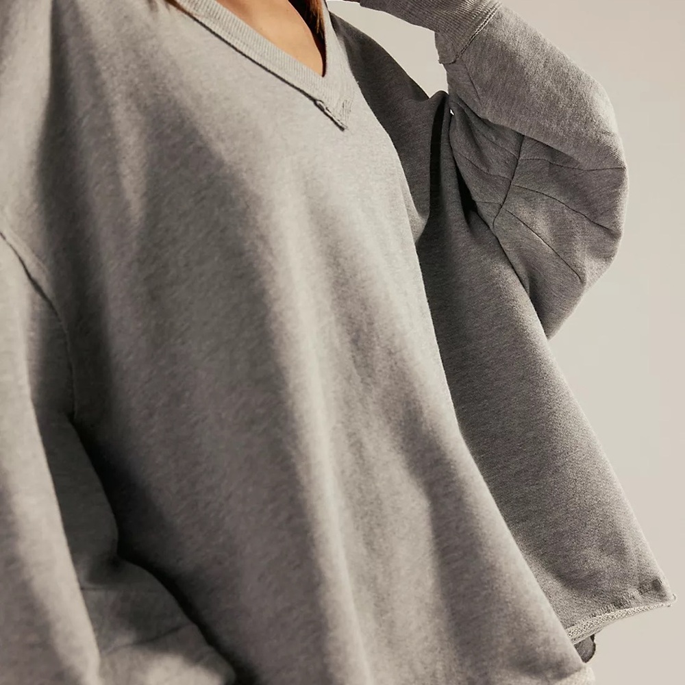 We The Free Relaxed V-Neck Pullover Sweatshirt in Gray - Picture 3 of 7